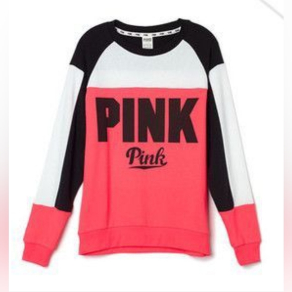 PINK VS Colorblock Sweatshirt Pink, Blk & White - Picture 2 of 9